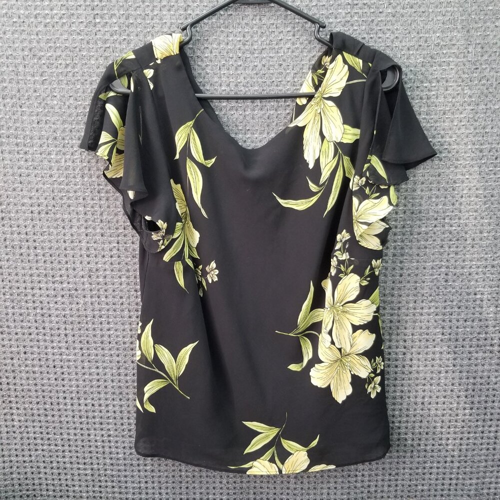 💚3/$15 Studio 1 Floral Black Blouse Womens 18